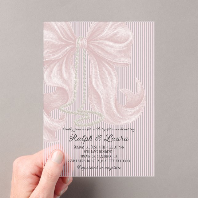 Invitaciones Acrílicas Grandmillennial Striped Bow Girl Baby Shower (Insitu (portátil))