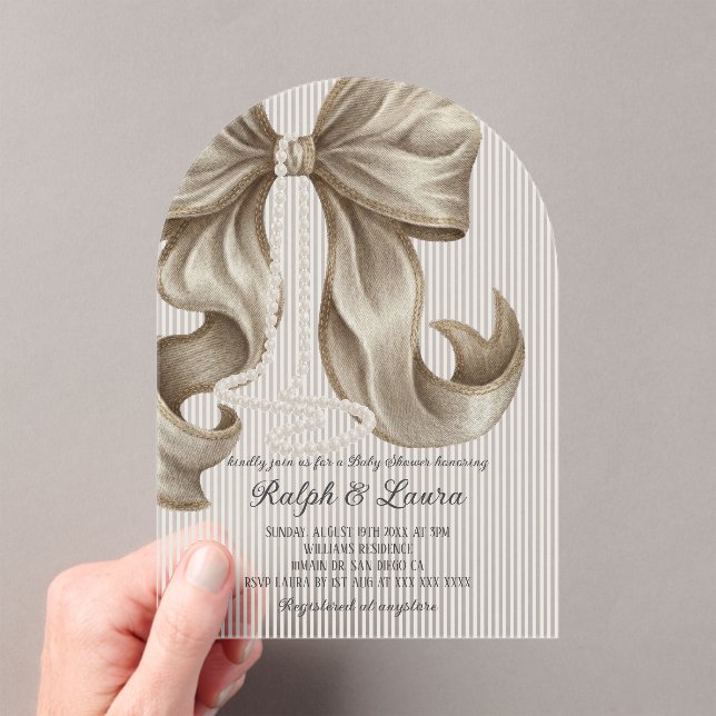 Invitaciones Acrílicas Grandmillennial Striped Bow Girl Baby Shower (Insitu (portátil))