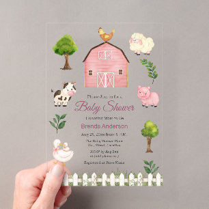 Invitaciones Acrílicas Granja de animales en acuarela Baby Shower