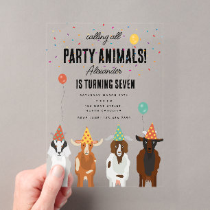 Invitaciones Acrílicas Granja de cabras lindas fiesta animales tema cumpl