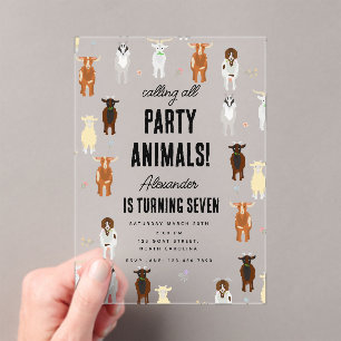 Invitaciones Acrílicas Granja de cabras lindas, fiesta de animales, tema