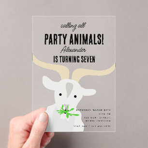 Invitaciones Acrílicas Granja de cabras lindas tema de cumpleaños de anim