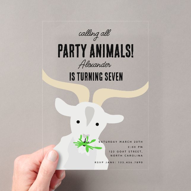 Invitaciones Acrílicas Granja de cabras lindas tema de cumpleaños de anim (Insitu (portátil))
