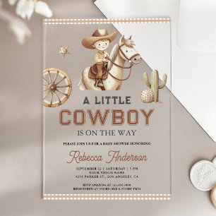 Invitaciones Acrílicas Granja Rodeo del Salvaje Oeste Baño de Bebé Pequeñ