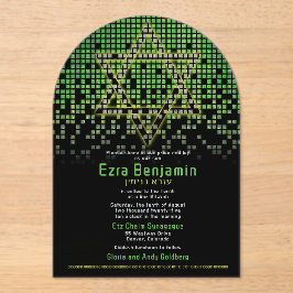 Invitaciones Acrílicas Green Black Video Game Gamer Bar Mitzvah