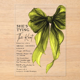 Invitaciones Acrílicas Green Bow She's Tying The Knot Bridal Shower