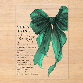 Invitaciones Acrílicas Green Bow She's Tying The Knot Bridal Shower