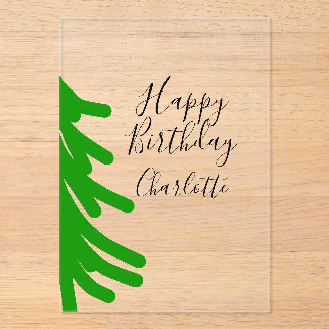 Invitaciones Acrílicas Green Christmas tree happy birthday December winte (Anverso)