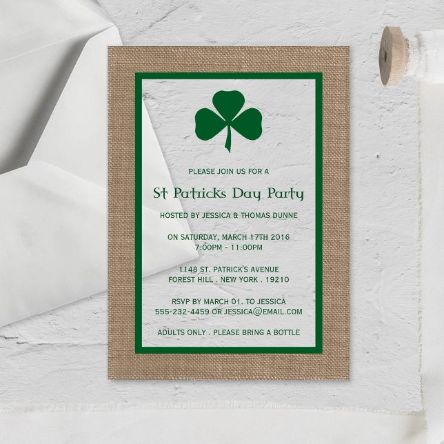 Invitaciones Acrílicas Green Clover & Burlap St. Patrick's Day (Subido por el creador)