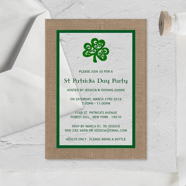 Invitaciones Acrílicas Green Clover & Burlap St. Patrick's Day (Subido por el creador)