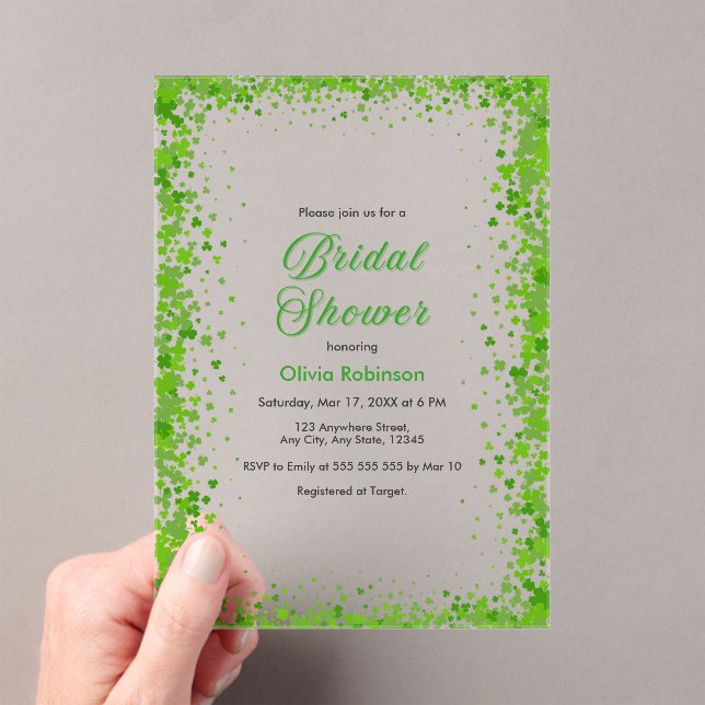 Invitaciones Acrílicas Green Clover St Patrick's Day Irish Bridal Shower  (Insitu (portátil))