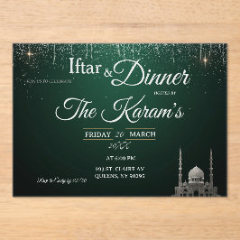 Invitaciones Acrílicas Green Elegant Mosque Ramadan Iftar Party 