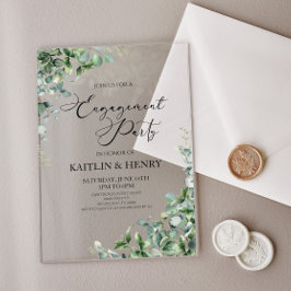 Invitaciones Acrílicas Green Eucalyptus Leaves Botanical Engagement Party