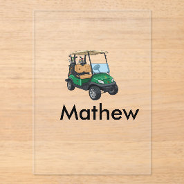 Invitaciones Acrílicas Green golf car name man sports boy gifts letter 
