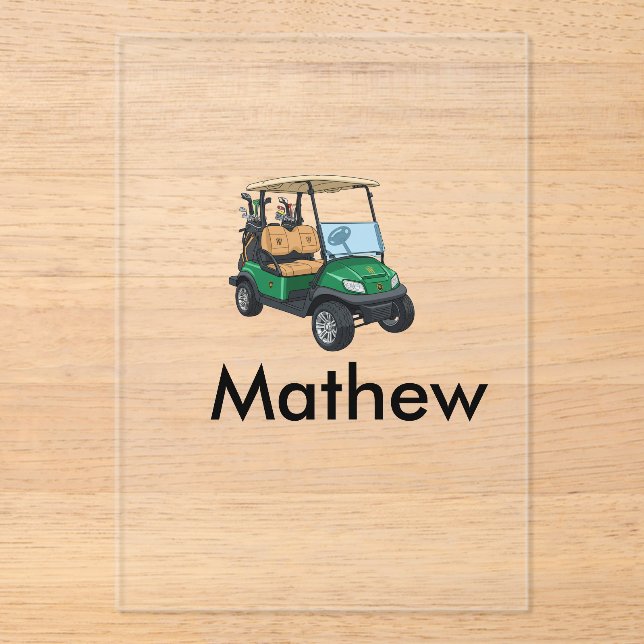 Invitaciones Acrílicas Green golf car name man sports boy gifts letter  (Anverso)