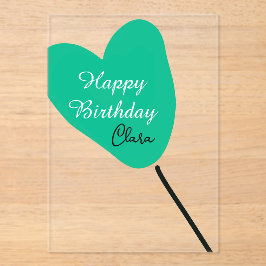 Invitaciones Acrílicas Green heart happy birthday white black balloon kid