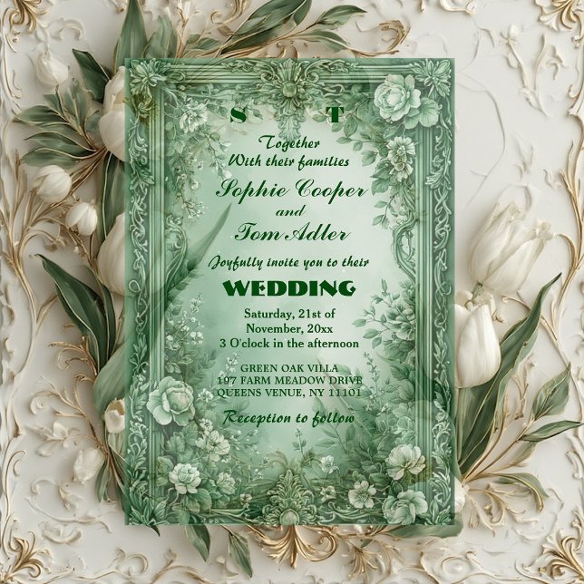 Invitaciones Acrílicas Green Rococo Garden Grand Baroque Opulence Wedding (Green Rococo Garden Grand Baroque Opulence Wedding Acrylic Invitations)