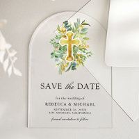 Greenery Gold Boda Católica Save the Date