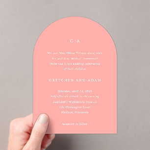 Invitaciones Acrílicas Gretchen Coral Pink Elegant Wedding