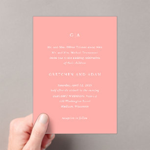 Invitaciones Acrílicas Gretchen Coral Pink Elegant Wedding