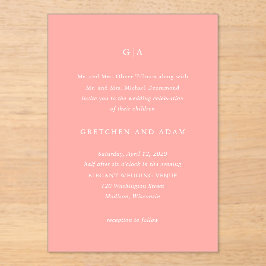 Invitaciones Acrílicas Gretchen Coral Pink Elegant Wedding
