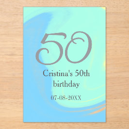 Invitaciones Acrílicas Gris verde azul 50 cumpleaños añadir fecha retro
