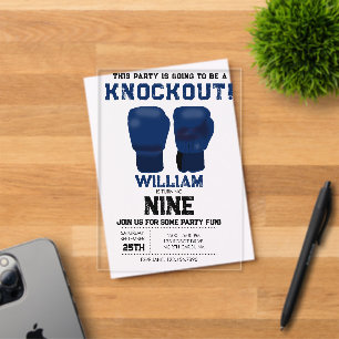 Invitaciones Acrílicas Guantes de boxeo azules para fiesta de cumpleaños