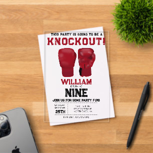 Invitaciones Acrílicas Guantes de boxeo rojos para fiesta de cumpleaños d