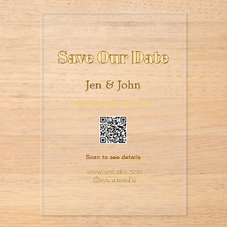 Invitaciones Acrílicas Guarda nuestra fecha Escanea QR para detalles nomb