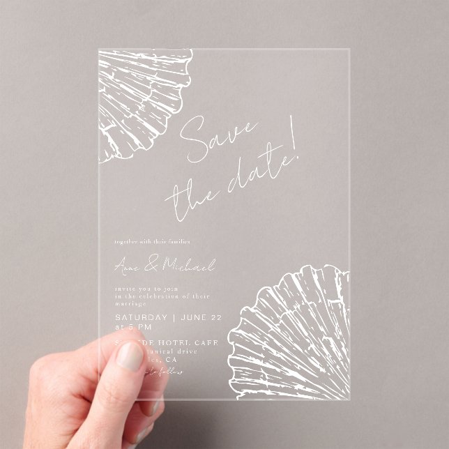 Invitaciones Acrílicas Guardar Fecha Chic Concha de Vieira Elegante Boda (Insitu (portátil))