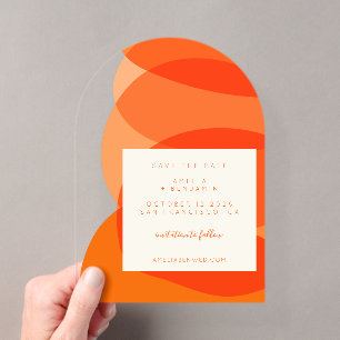 Invitaciones Acrílicas Guardar la fecha abstracto moderno naranja arco ún