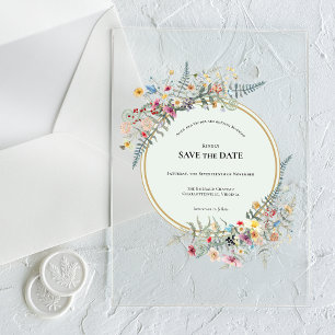 Invitaciones Acrílicas Guardar la fecha Boho Wildflower Helecho Verde Men