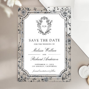 Invitaciones Acrílicas Guardar la fecha de boda con cresta de chinoiserie
