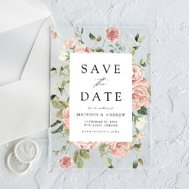 Invitaciones Acrílicas Guardar la fecha de elegante boda de jardín con ro