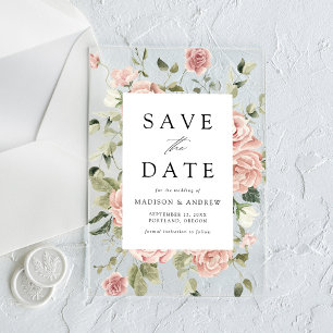 Invitaciones Acrílicas Guardar la fecha de elegante boda de jardín con ro