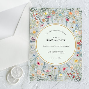 Invitaciones Acrílicas Guardar la Fecha de Flores Silvestres Vintage Hele