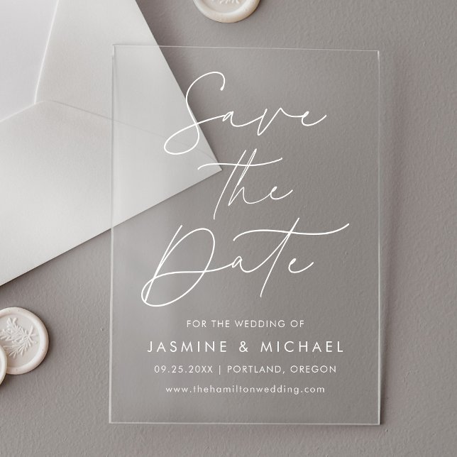 Invitaciones Acrílicas Guardar la fecha de la boda con guión moderno (Subido por el creador)