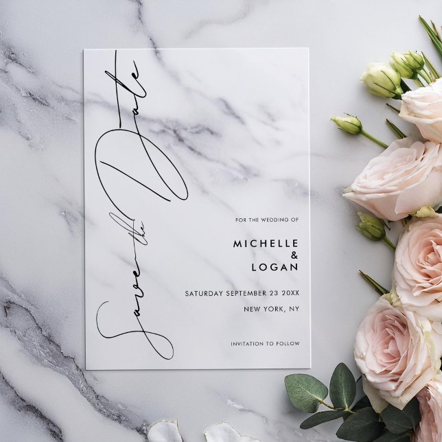 Invitaciones Acrílicas Guardar la fecha de la boda con letra script moder (Subido por el creador)