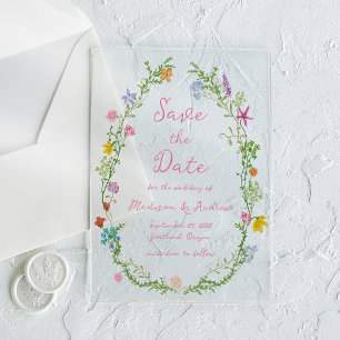 Invitaciones Acrílicas Guardar la fecha de la boda de jardín caprichoso c