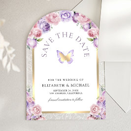 Invitaciones Acrílicas Guardar la fecha de la boda de mariposa floral ros