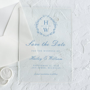 Invitaciones Acrílicas Guardar la fecha de la boda Vintage Monograma Coro