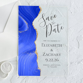 Invitaciones Acrílicas Guardar la fecha Real Azul Moderno Ágata