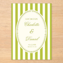 Invitaciones Acrílicas Guardar la franja de fecha personalizada Chartreus