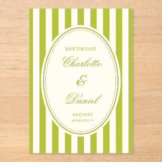 Invitaciones Acrílicas Guardar la franja de fecha personalizada Chartreus