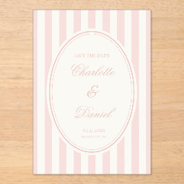 Invitaciones Acrílicas Guardar la franja de fecha personalizada rosa past