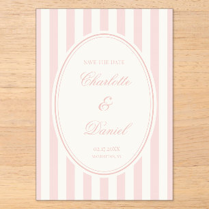 Invitaciones Acrílicas Guardar la franja de fecha personalizada rosa past