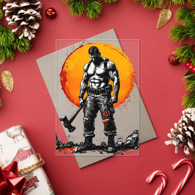 Invitaciones Acrílicas guerrero bárbaro fantasía medieval fuerza hummer (Insitu (Vacaciones))