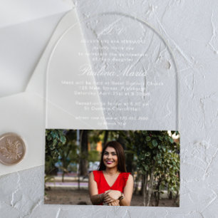 Invitaciones Acrílicas Guión clásico simple XV Foto Quinceañera