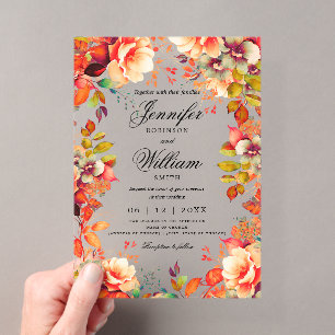 Invitaciones Acrílicas Guión de Boda floral romántico otoño en el jardín