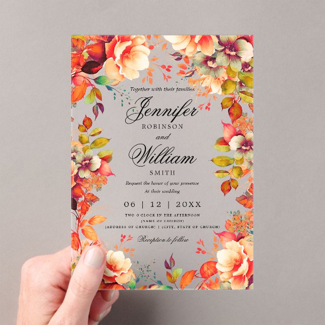 Invitaciones Acrílicas Guión de Boda floral romántico otoño en el jardín (Insitu (portátil))